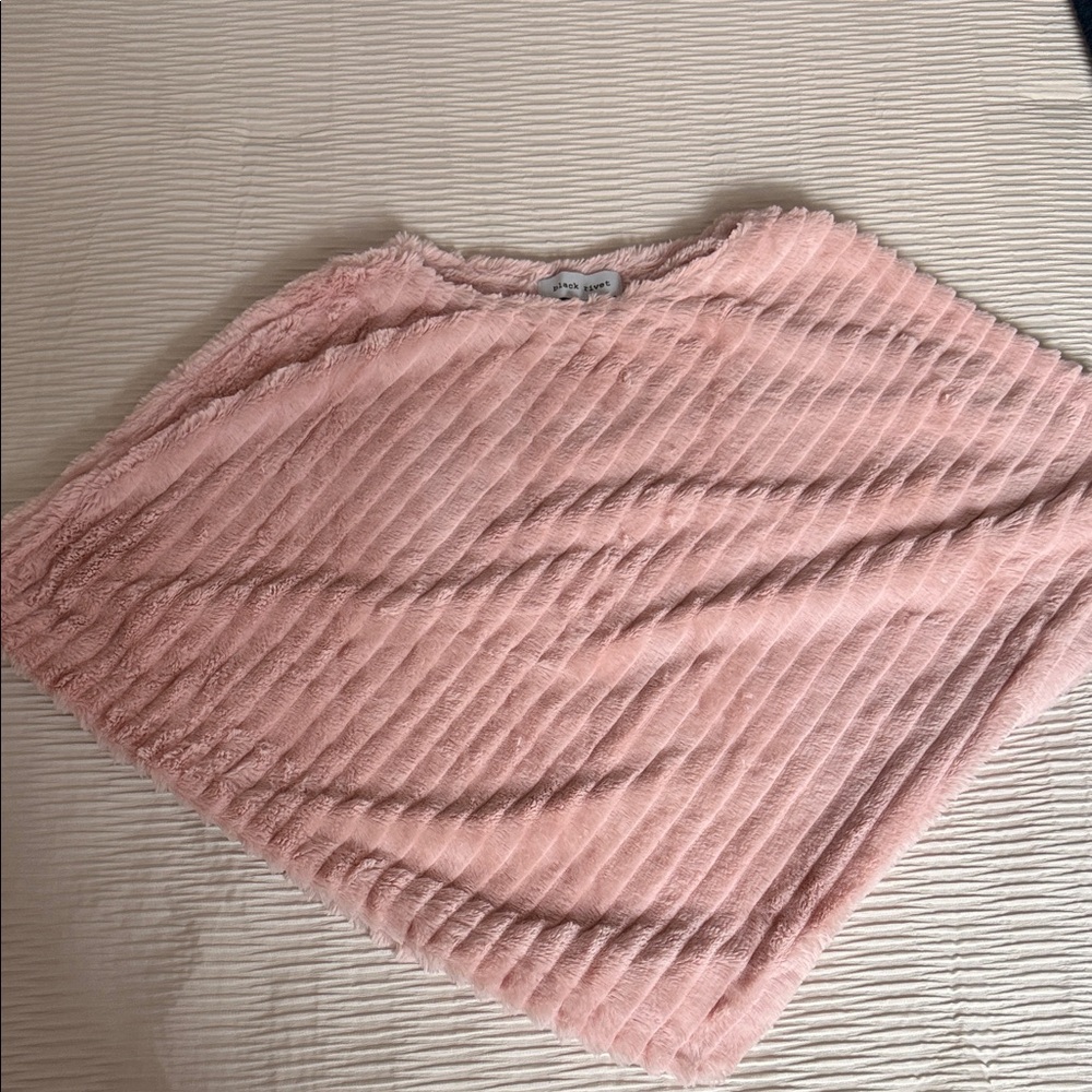 Black Rivet Blush Fuzzy Poncho